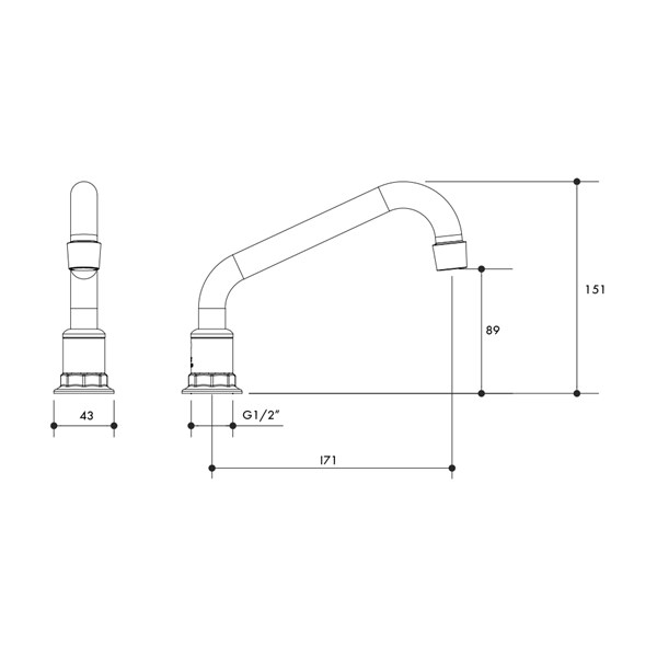 Hob Spout Swivel 180mm Tube Chrome Plated