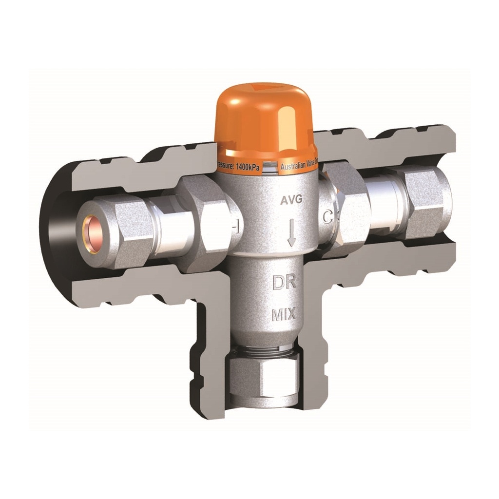 AVG Tempering Valve 15mm - High Performance Orange Cap c/w Insulation