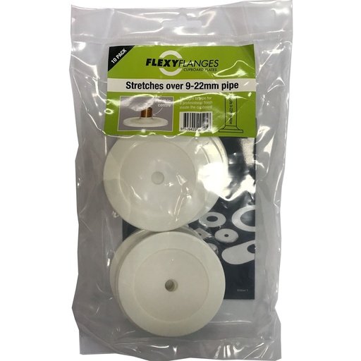 Flexi Flange Cupboard Cover Plate Round White 9mm to 22mm - 10 Pack