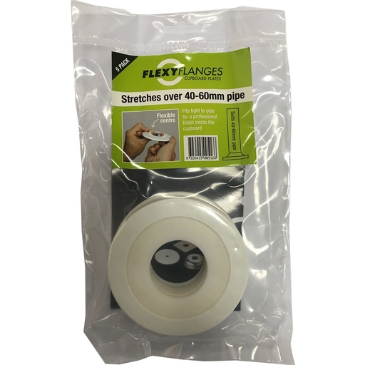 Flexi Flange Cupboard Cover Plate Round White 40mm to 60mm - 5 Pack