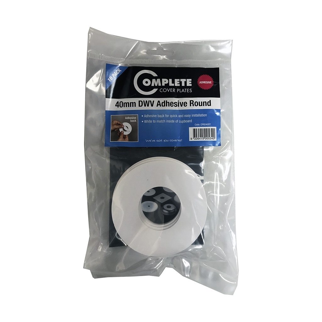 Self Adhesive Cupboard Cover Plate Round White 40mm 10 Pack
