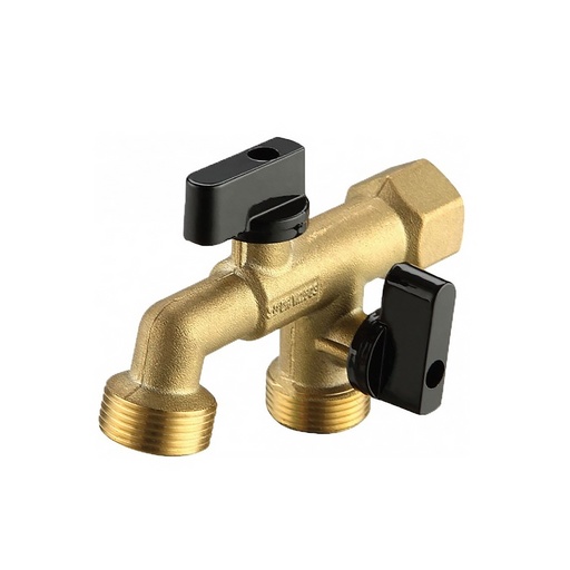[HBBF15DU] 15mm FI Dual Outlet Hose Bib Brass 1/4 Turn