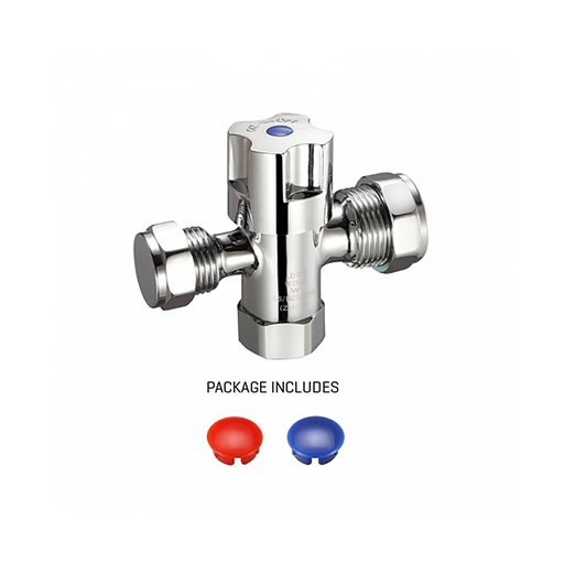 [DSM1520SV] Dual Isolation Stop 1/4 Turn 15mm/20mm Chrome Plated Modular - Swivel Nut