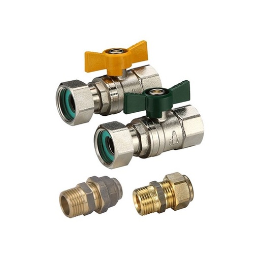 Heater Valve Kit 20mm FI Loose Nut x 20mm Flared Union (Gas) & 15mm Loose Nut x 15mm CU Olive Union (Water)